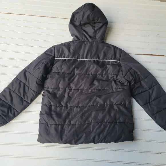 SWISS TECH Kids Puffer Jacket Boys Zip Up Hoodie Black Pocket Reflective L 10-12 - Picture 3 of 10